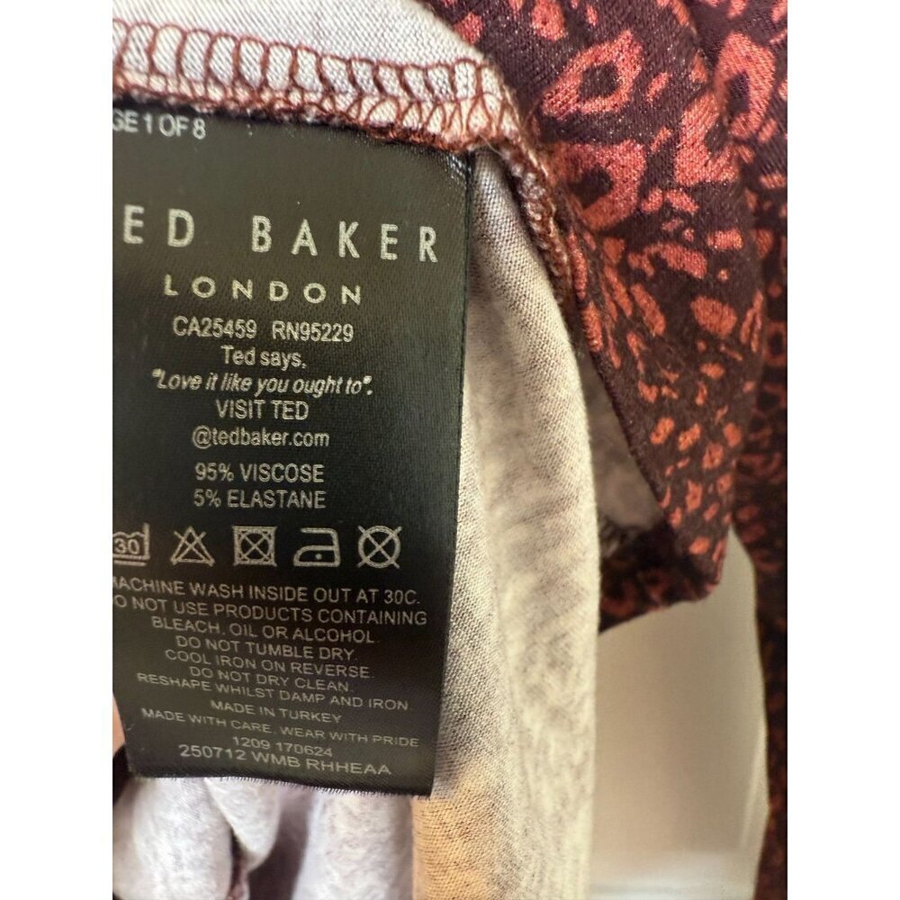 Ted Baker Junior's Red Patterned Stretchy High Neck Long Sleeve Top - Size 3 - Picture 7 of 10